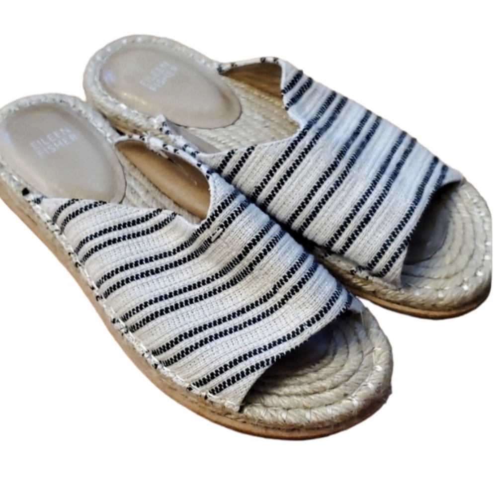 Eileen Fisher Milly Espadrilles Striped Woven Sandal Slides Size 9‎